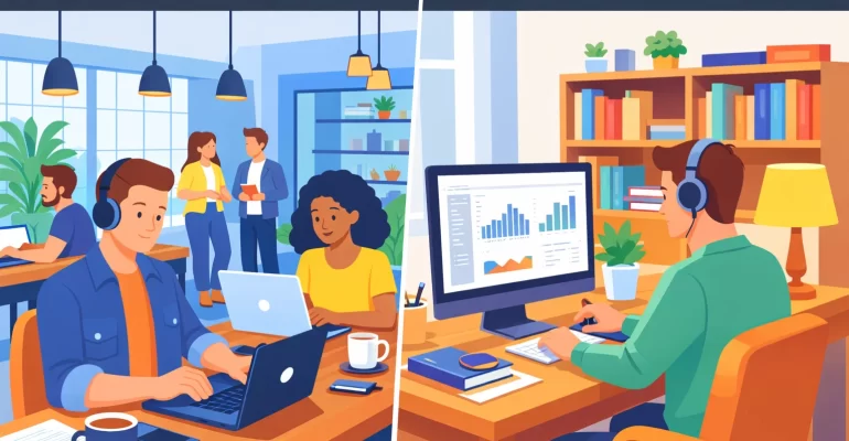 Co-working vs home office workspace comparison